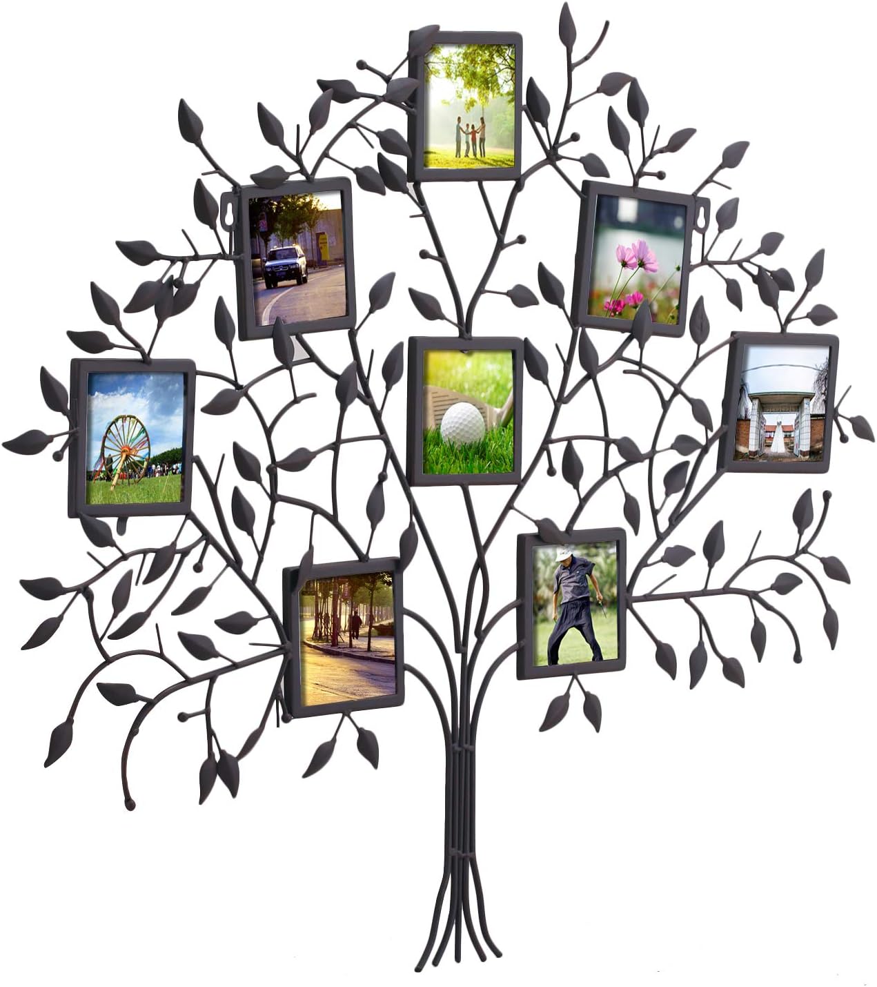Adeco PF0566 Family Tree Metal Wall Hanging Picture Photo Frame, 8 Openings, Black W16719