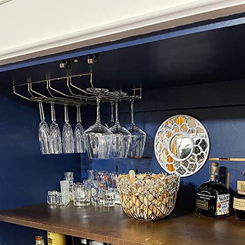 Black Wine Glass Rack Under Cabinet Stainless Steel Stemware Holder Set of 4 U2359