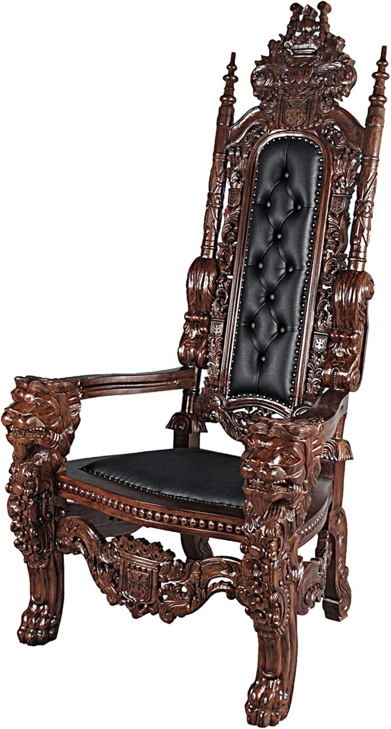 Design Toscano Lord Raffles Leather Lion Throne Chair, walnut W747