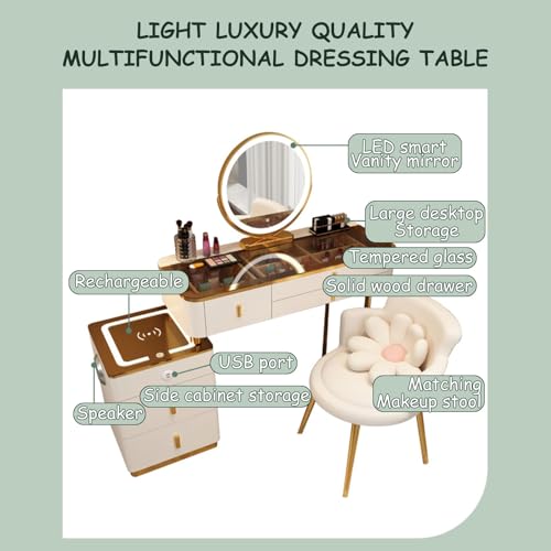 Vanity Mirror with Lights and Desk, Makeup Table Set with Stool D763