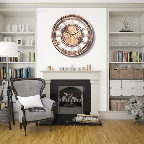 Moving Gear Wall Clock for Modern Farmhouse Living Room Decor, Copper 21 Inch T78796