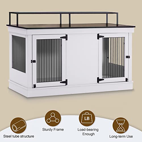 MCombo Large Dog Crate Furniture TV Stand, Wooden Kennel with Double Doors, Brown E528745