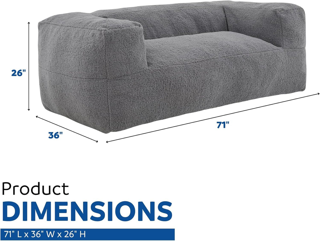 Large Memory Foam Bean Bag Sofa Chair with Armrest for Adults Gray B8913