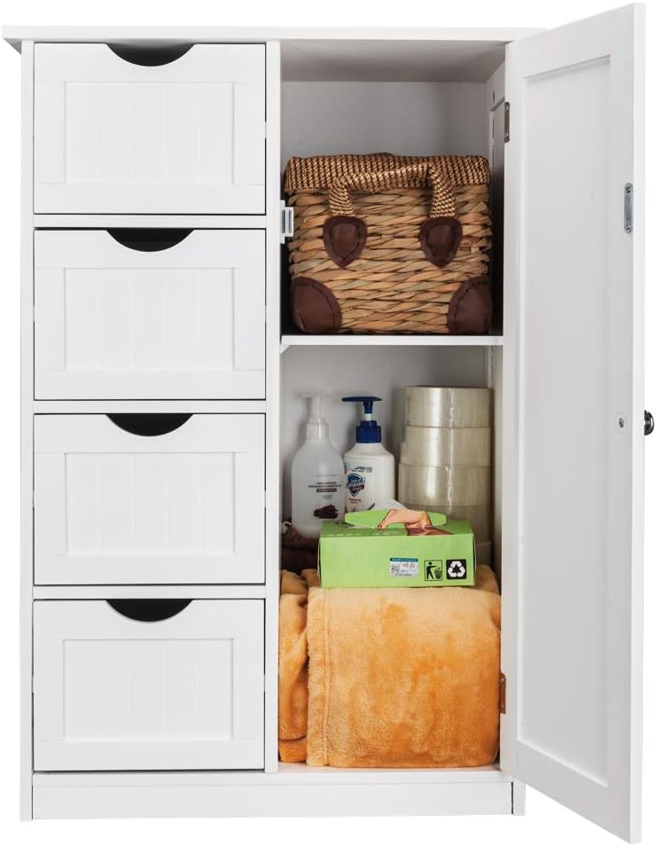 Wooden Bathroom Floor Cabinet with 4 Doors and Adjustable Shelves O282734