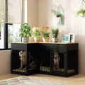 Large Corner Dog Crate Furniture for 2 Dogs, 51" Indoor Wooden Furniture Style Dog Kennel House with Double Rooms, Drawers & Divider for Large & Medium Dogs, Black