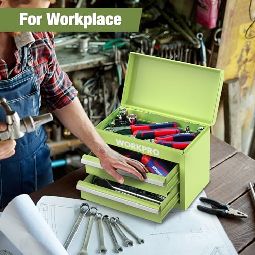 WORKPRO Mini Metal Tool Box with 2 Drawers and Top Storage V906802