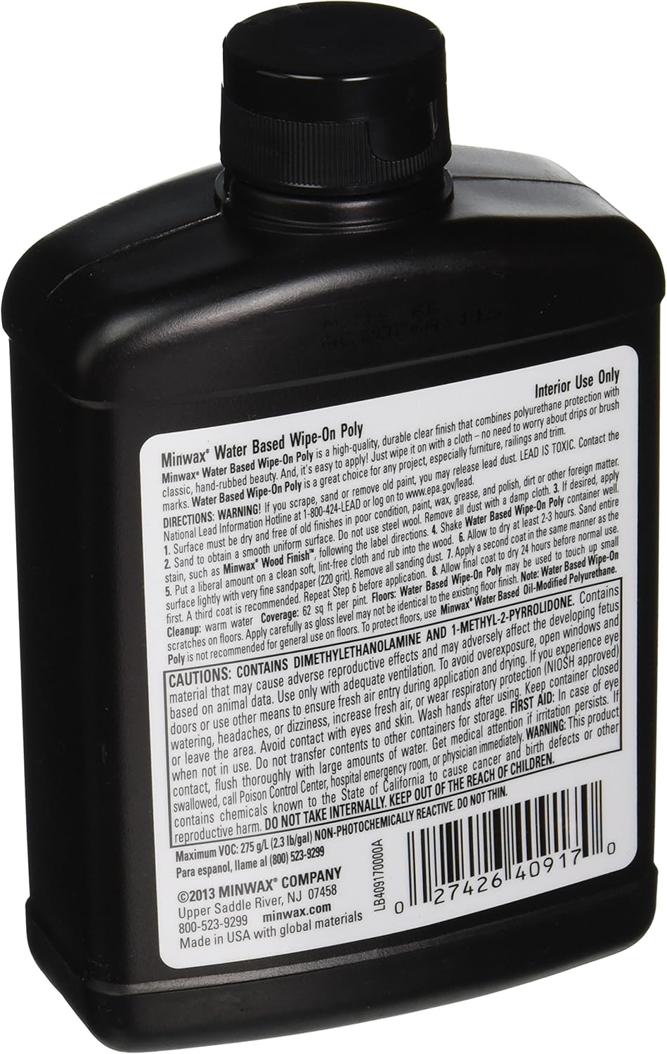 Minwax 40917 Clear Wipe-On Poly Water-Based Polyurethane, Satin M642916