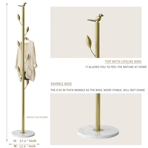 Metal Coat Rack Freestanding Coat Tree with 6 Hooks, Marble Base, Black J719