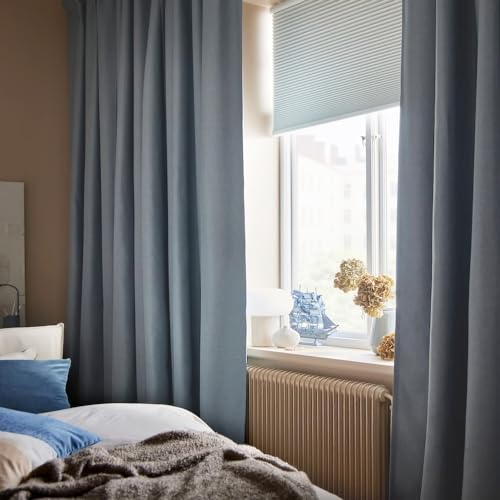 Natural Linen Blackout Curtains 84 inch Ivory, 2 Panels O402