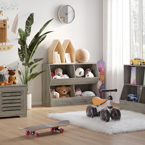 DINZI LVJ Kids Bookshelf, Wooden Toy Storage Organizer, 4 Cubby, Greige Z2289