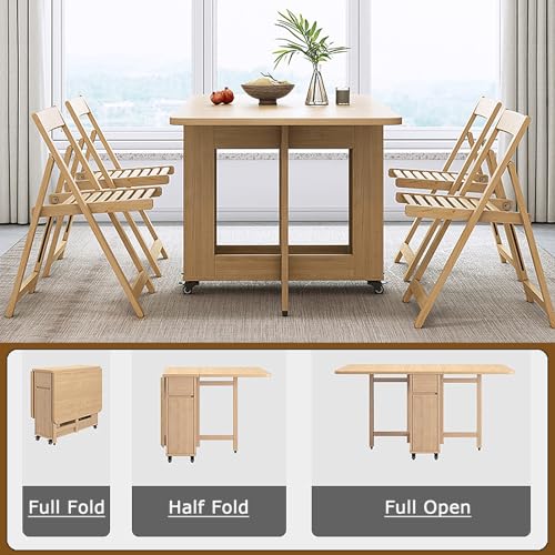 Folding Dining Table with 4-6 Chairs, Extendable Drop Leaf Farmhouse Wood Kitchen Table Set C769624