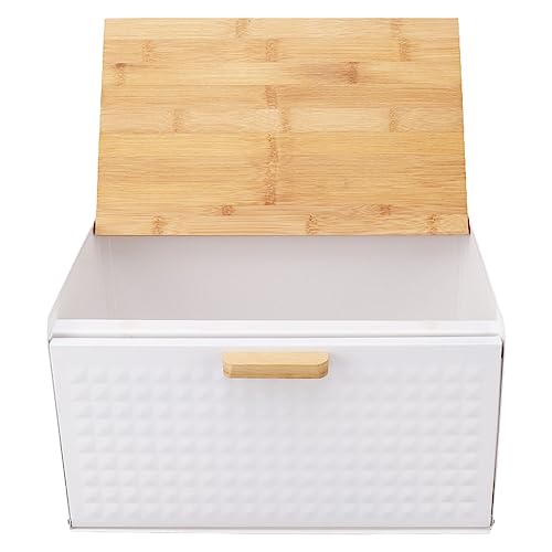 IUIBMI Wooden Bread Box Vintage Large Capacity with Lid White E681577