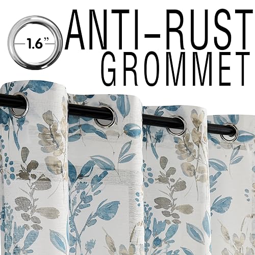 Taupe Curtains 63 Inch Semi Sheer Light Filtering Floral Grommet 2 Panels K731