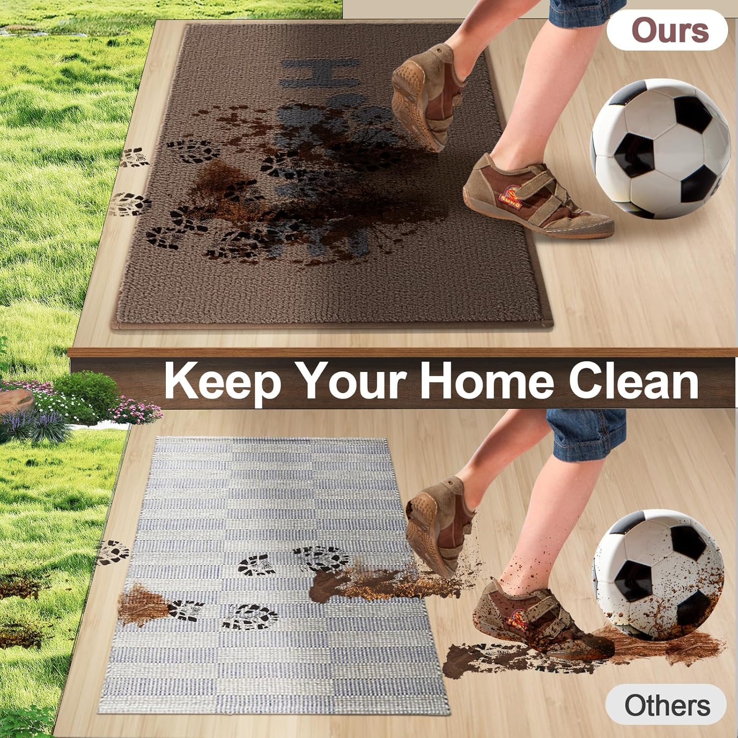 Door Mat Indoor Non Slip Absorbent Entryway Rug 20"x32" Brown L864