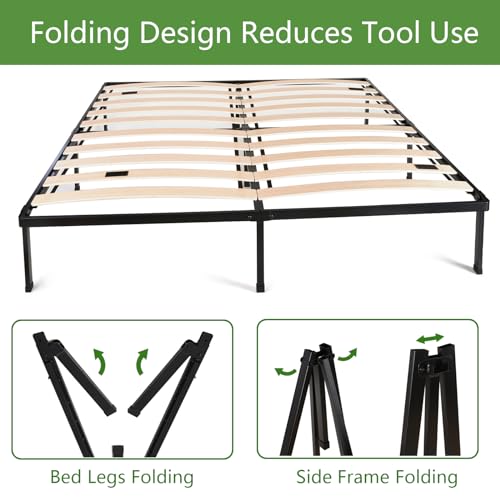 Foldable Metal Bed Frame Twin Size with Underbed Storage Black V497