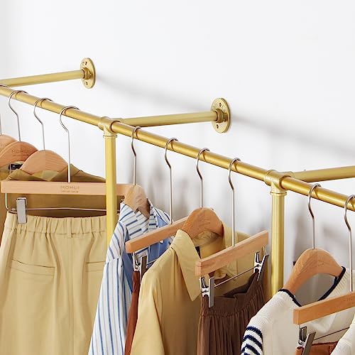Gold Wall Mounted Clothing Rack with 3 T-Bar Design and Wooden Shelves G810780