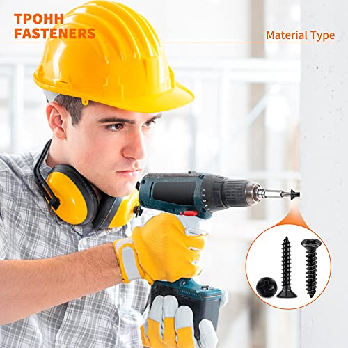100 PCS #4 x 3/8 inch Stainless Steel Wood Screws, Black Coated Flat Head Phillips by TPOHH Q403558