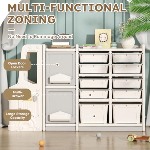 Toy Storage Organizer for Kids with 10 Bins, 2 Cabinets and 3 Shelves S6149