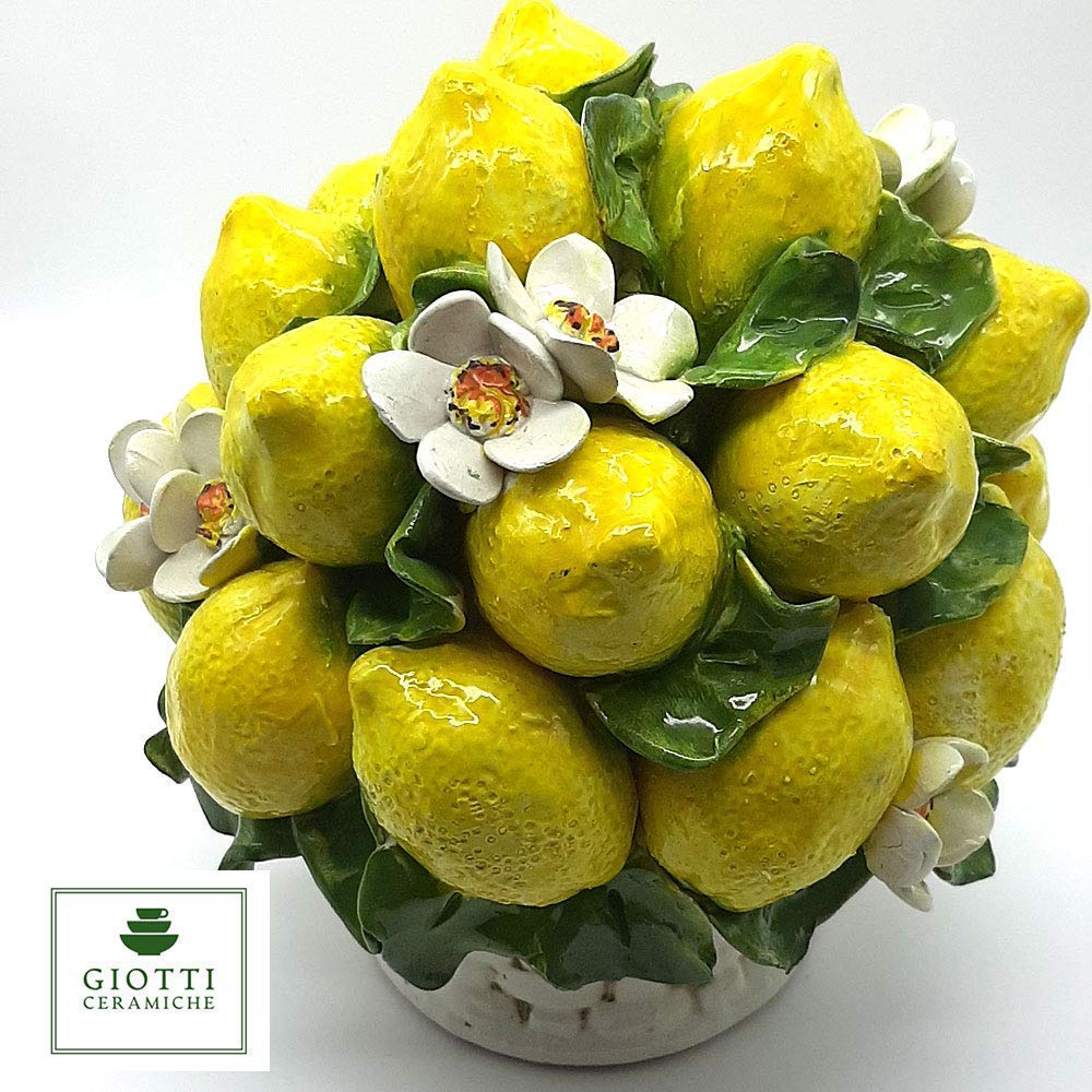 Italian Ceramic Lemon Centerpiece for Dining Table - 9 Inch Handmade Decor R85336