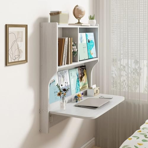 Wall Mounted Drop-Leaf Table with Storage Shelves, Brown F88595