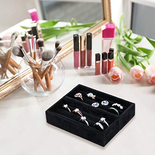 Velvet Jewelry Tray Ring Organizer 2PCS Black Y635