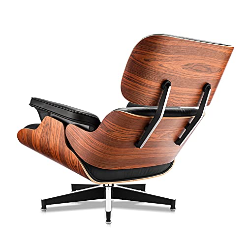 Mid Century Lounge Chair and Ottoman, Black Leather Palisander Wood C913293