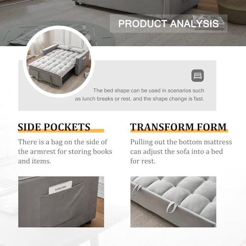 Convertible Sleeper Sofa Bed, Velvet Futon Couch with Adjustable Backrest, Beige K619012