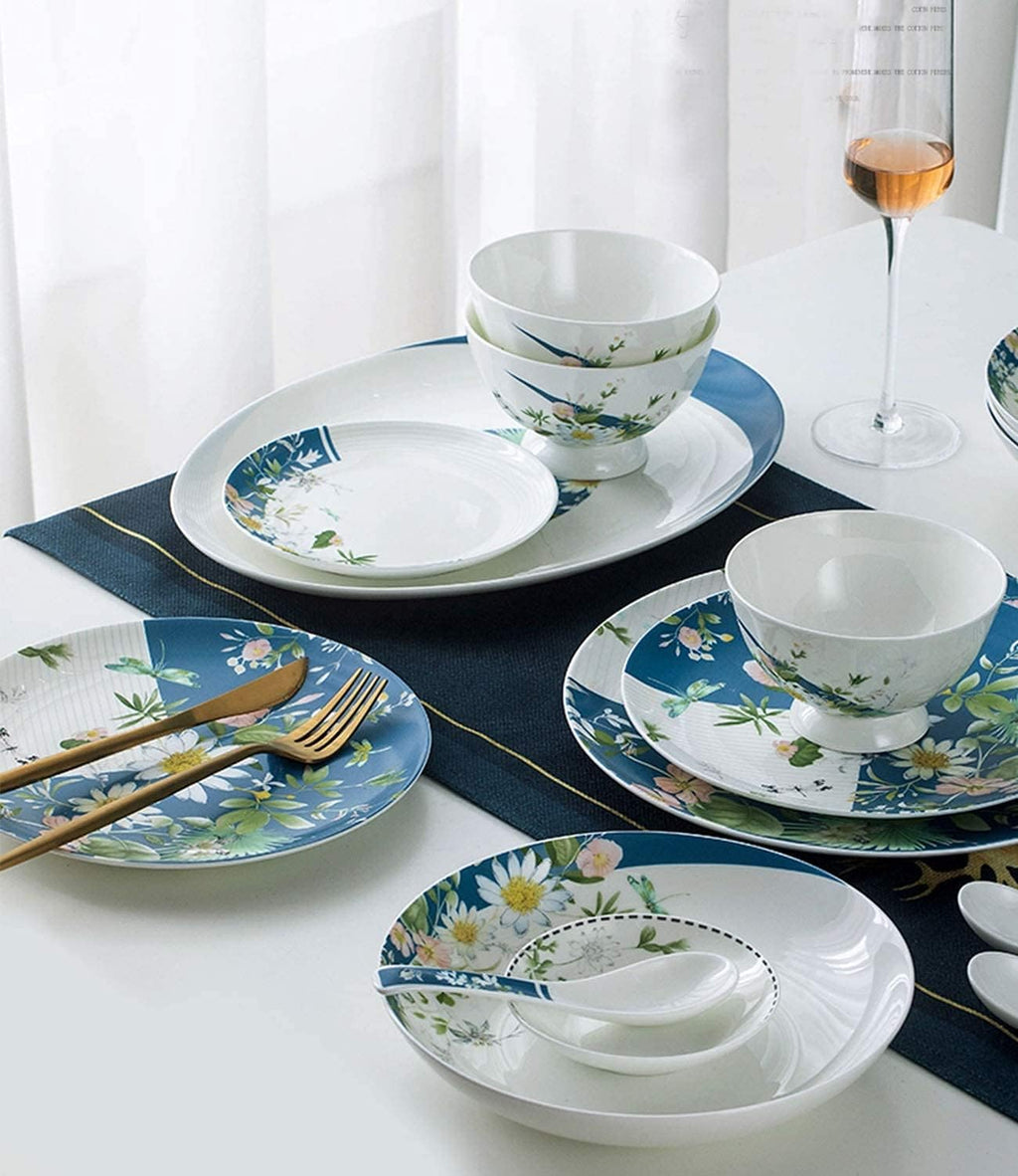 Luxury 56-Piece Ceramic Bone China Dinnerware Set for 10 V68238