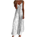Women Summer Sleeveless Dresses Vacation Printed Beach Dress Casual Vintage V-Neck Dress Long Flowy Boho Dress