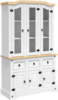 Kitchen Pantry Storage Cabinet, Freestanding Hutch Cabinet Buffet Cupboard, Utility Pantry with 3 Drawers and 6 Doors, Tall Kitchen Cabinet for Dining Room, White 44.1"x16.9"x77.2"