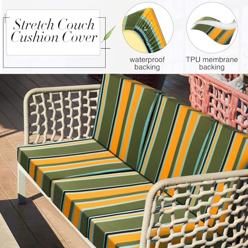 Patio Stretch Sofa Cushion Cover Outdoor Replacement Furniture Protector (Blue Red Green) L4122