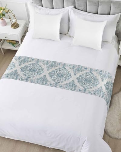 Boho Floral Teal Bed Runner Scarf King Size 94"x20" U372