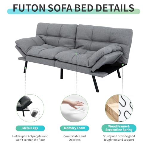 MUUEGM Memory Foam Futon Sofa Bed with Adjustable Backrests, 71" Brown Z18778