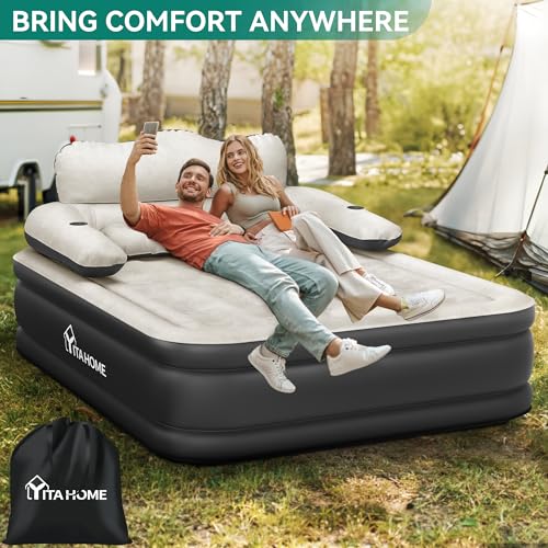 YITAHOME Queen Air Mattress with Built-in Pump and Headboard G273