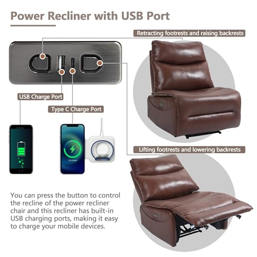Genuine Leather Electric Power Recliner Chair with USB Ports X458