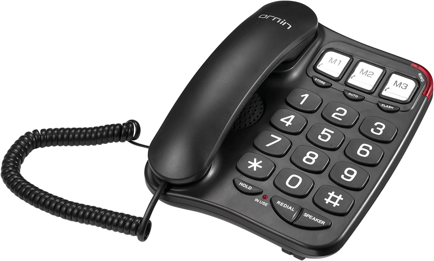 S016+ Big Button Corded Telephone with Speaker, Desk Phone (Black)