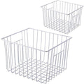 SANNO Freezer Storage Baskets, Pantry storage Baskets Farmhouse Wire Metal Baskets, Metal Wire Bins with Handles for Kitchen Cabinets, Pantry, Closets, Bedrooms, Bathrooms
