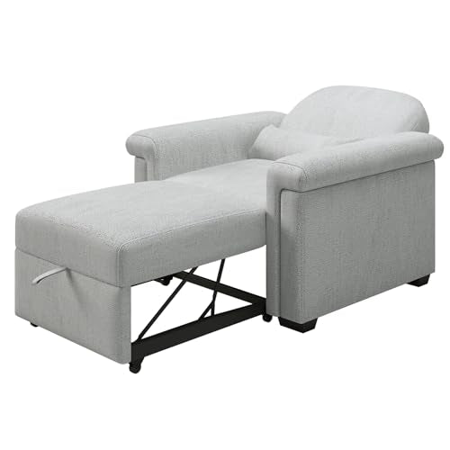 3 in 1 Convertible Single Sofa Bed with Pillow and Adjustable Backrest, Beige L94595