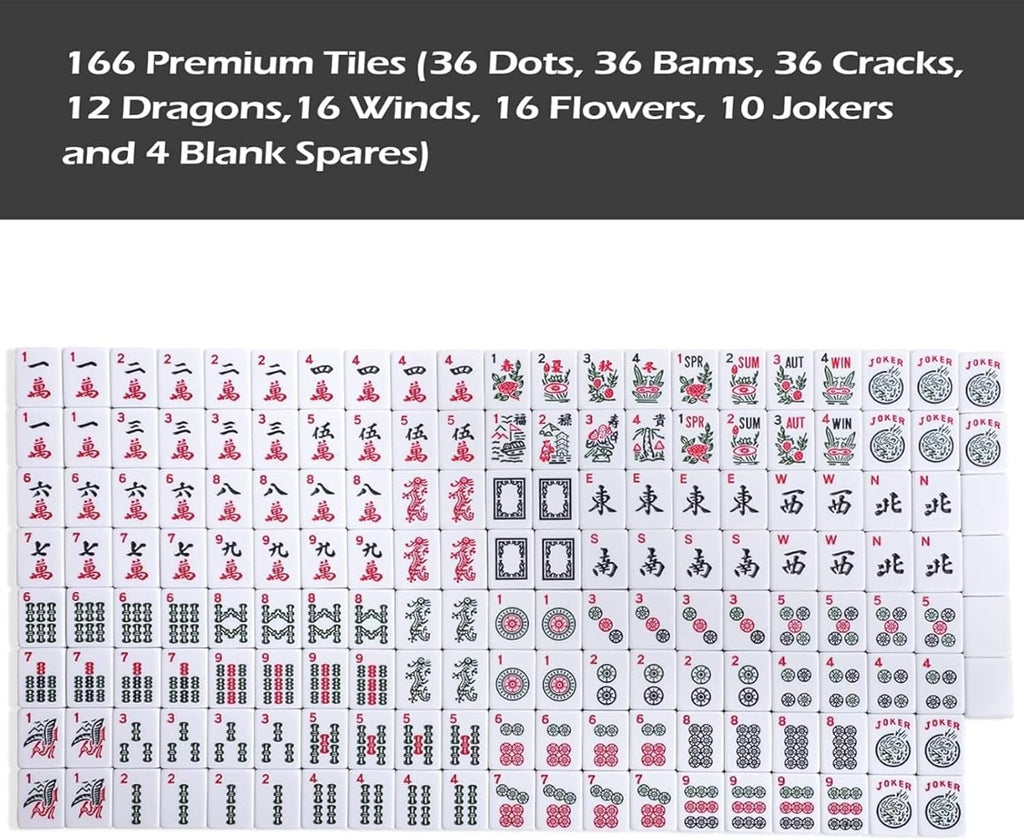American Mahjong Game Set, 166 White Tiles, 4 Racks, Carrying Bag, Mat with 3 Dice A9540