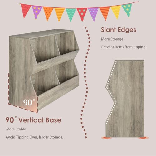 DINZI LVJ Kids Bookshelf, Wooden Toy Storage Organizer, 4 Cubby, Greige Z2289