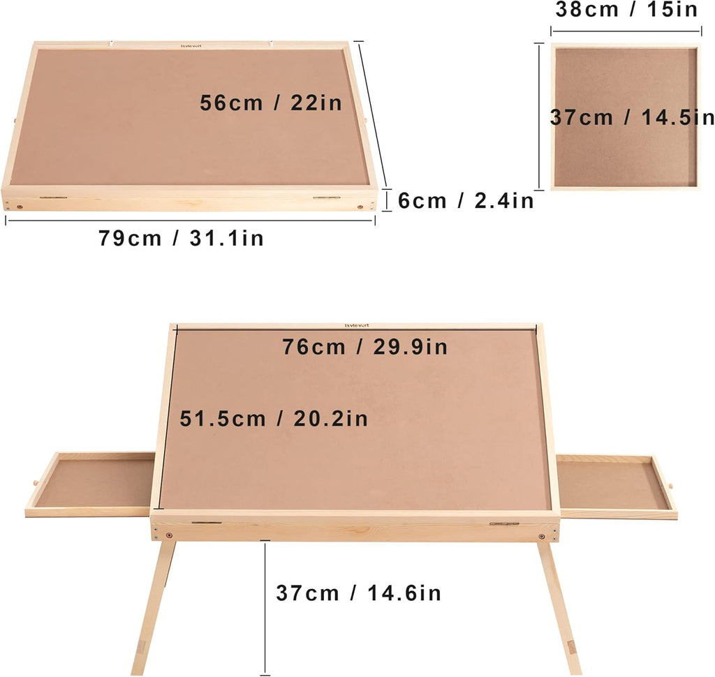 Lavievert Tilting Puzzle Table with 2 Drawers, Adjustable Wooden Board for 1000 Pieces D213