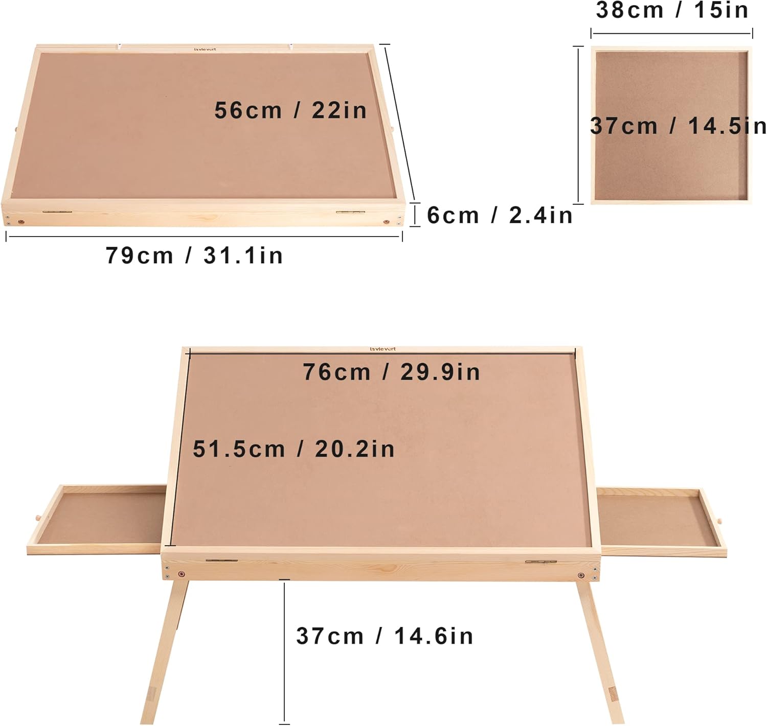 Lavievert Tilting Puzzle Table with 2 Drawers, Adjustable Wooden Board for 1000 Pieces D213