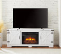 Modern Farmhouse TV Media Stand, Large Barn Inspired Home Entertainment Console, with 23" Fireplace Insert, for TV Up to 70", with Open Shelves and Closed Cabinets, White, 64.8" W*15.67" D*24.29" H
