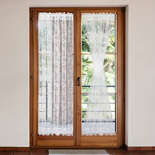 Semi Sheer French Door Curtain 72 Inches Sidelight Privacy Voile Curtains for Living Room Sliding Door with Bonus Tiebacks, 2 Pieces White