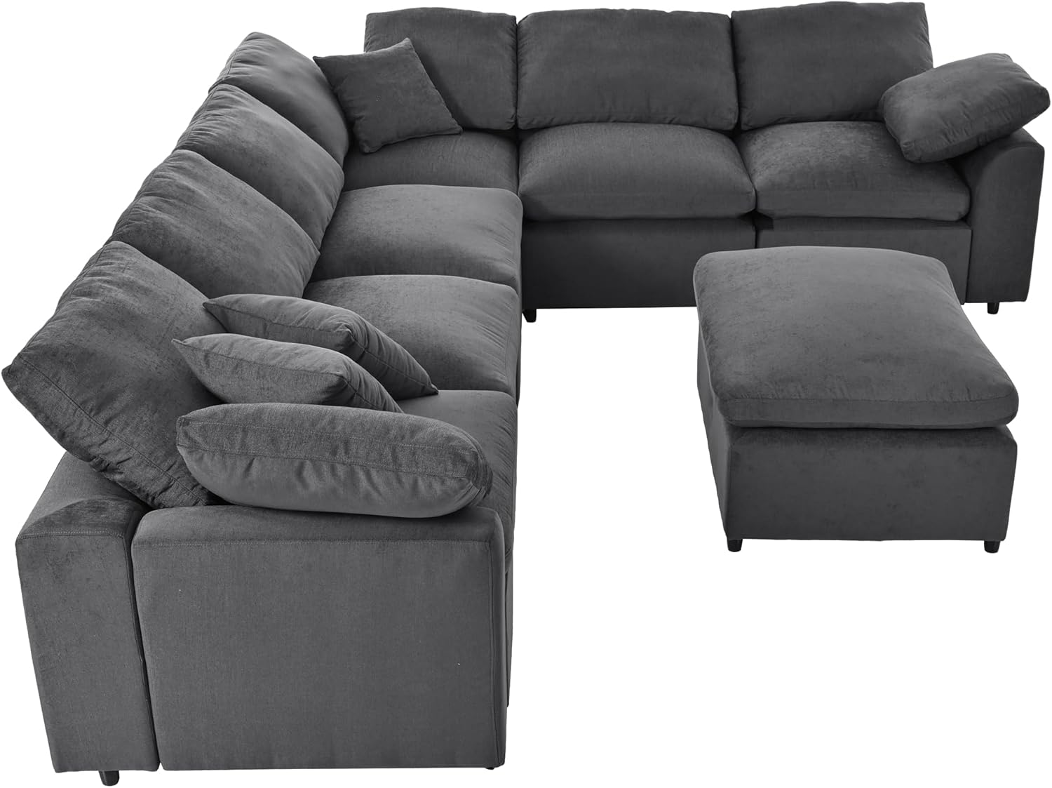Deep Seat Convertible Modular Sectional Sofa with Movable Ottoman, 7 Seater Polyester Upholstery H8701