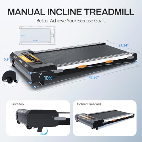 Walking Pad Treadmill with Incline, 2 in 1 Portable Under Desk Treadmill for Home L37554