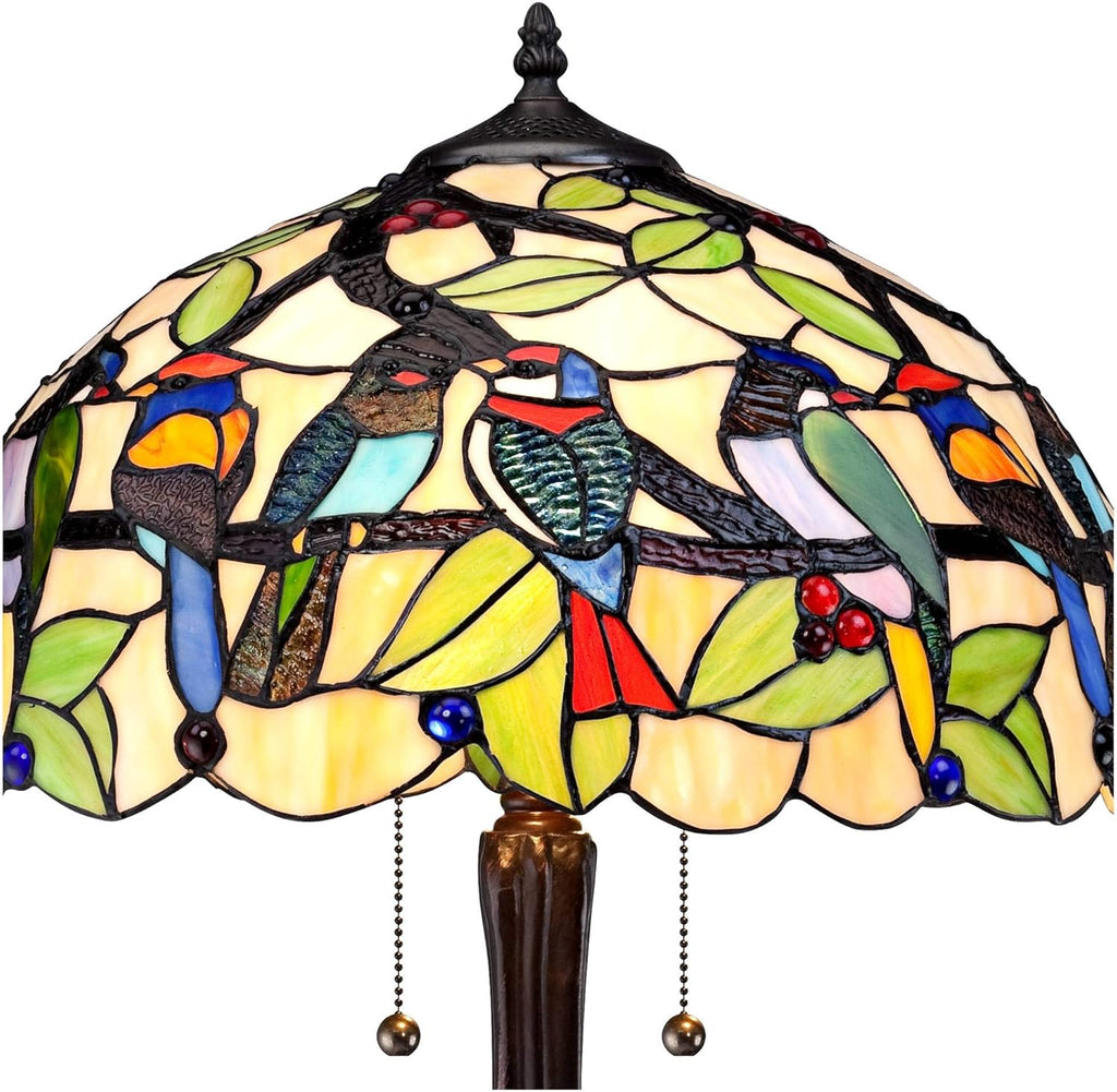 Robert Louis Tiffany Traditional Tiffany Style Table Lamp 24.75" Bronze Tropical Birds Stained Glass F3276