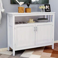40 Inch Buffet Table with Shelves, Modern Storage Cabinet Side Table with 2 Doors and Metal Handles, Solid Wood Cupboard Table for Living Room Kitchen, Space Saving, White