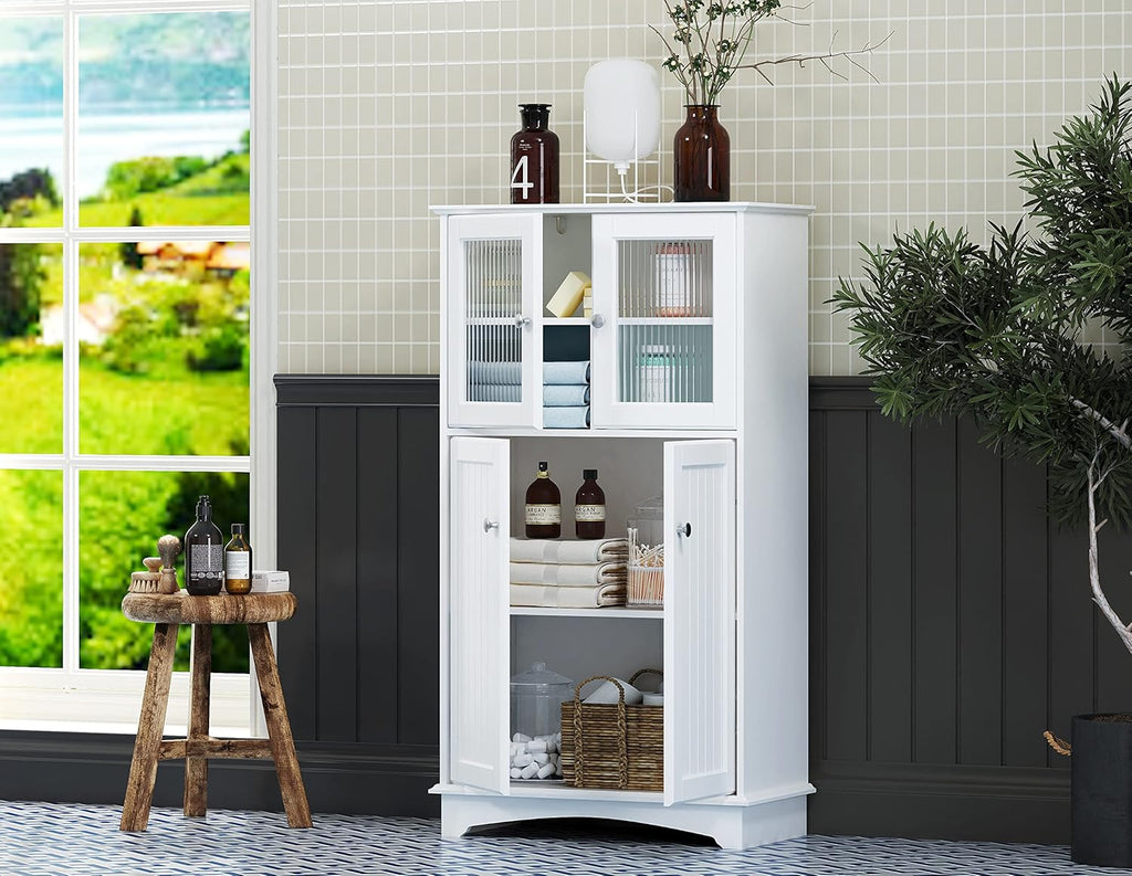 Spirich Bathroom Storage Cabinet, Free Standing Wood Floor Cabinet, White Q59036