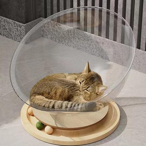 Space Capsule Cat Bed Solid Wood Stand Indoor Pet House M5918